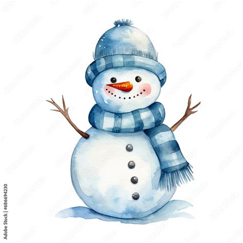 Schneemann Aquarell Clipart Winterdekor Weihnachten Hut Schal