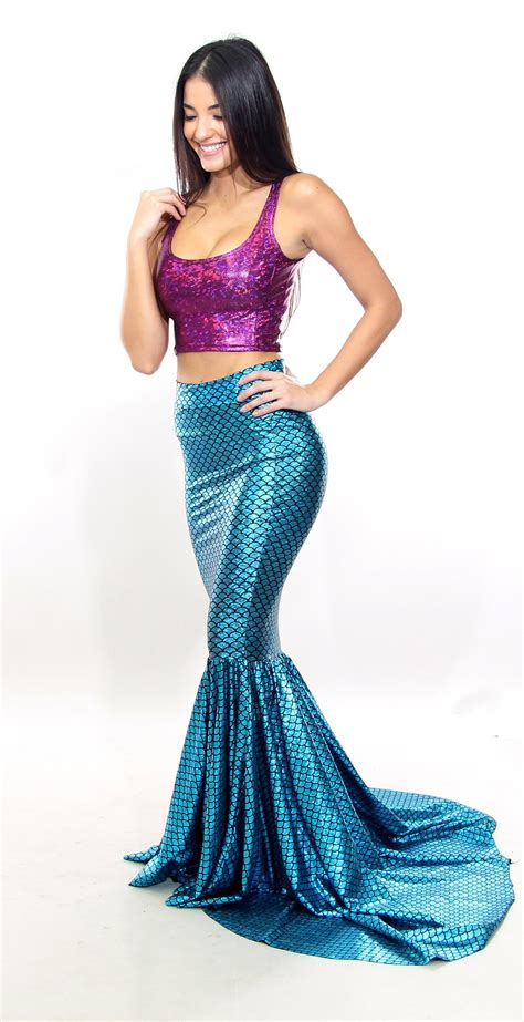 Hi Waist Mermaid Skirt With Train Etsy Mermaid Skirt Mermaid Fashion Little Mermaid Costume