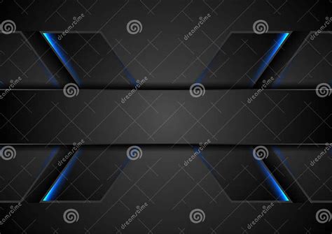 Abstract Black Tech Background With Blue Neon Glowing Light Stock