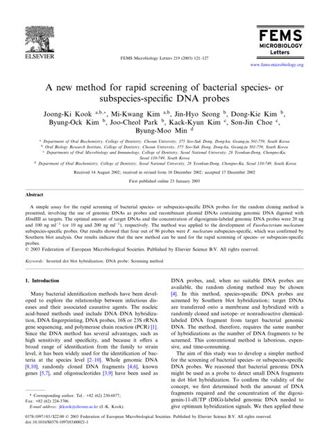 PDF A New Method For Rapid Screening Of Bacterial Species Or