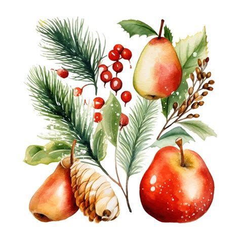 Weihnachts aquarell clipart set mit weißem hintergrund Premium Vektor