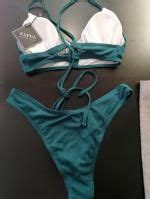 Zaful Ribbed Cinched Lace Up Brazilian Bikini Swimwear In Blue Zaful