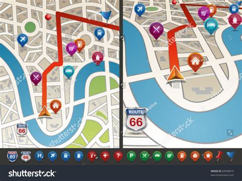 Navigational Map Icons Vector Illustration Stock Vector Royalty Free