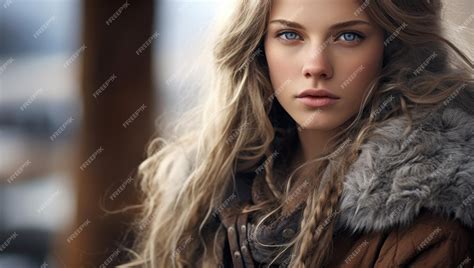 Premium Ai Image A Woman With Long Blonde Hair And Blue Eyes