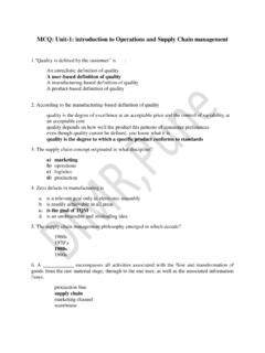 Mcq Unit Introduction To Operations And Supply Chain Mcq Unit