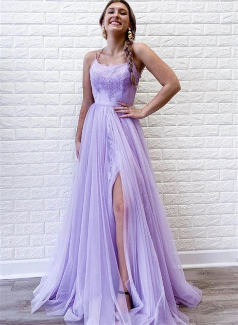 Lp Lavender Tulle Backless Long A Line Prom Dress Evening Dress