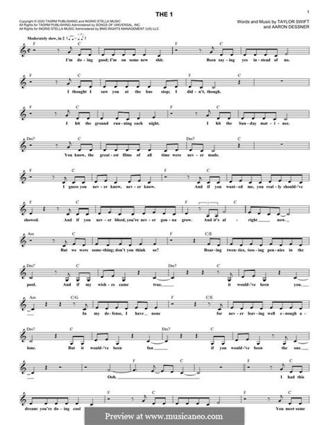 The 1 (Taylor Swift) by A. Dessner - sheet music on MusicaNeo