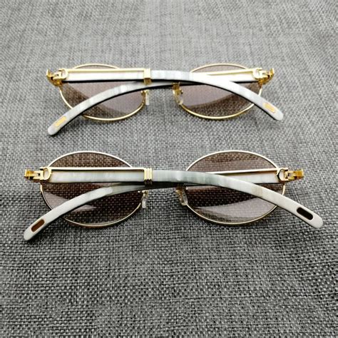 Vintage White Mix Black Buffalo Horn Sunglasses Men Round Wooden Eyewear Golded Stainless Clear