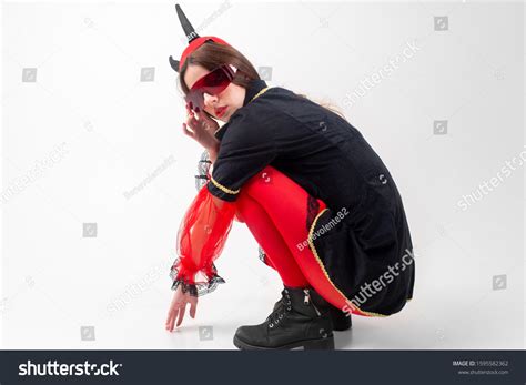 Sexy Brunette Girl Red Tights Masquerade Stock Photo Edit Now