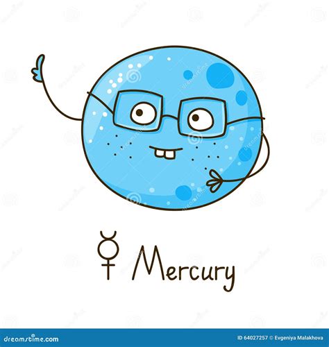 Cute Mercury Planet Character With Kawaii Face Isolated On White