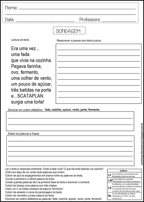 Sondagem De Escrita 2 Ano - Meu Cantinho Preferido: Sondagem de leitura e escrita - 2º ano