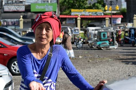 Mature Woman Schizophrenic Beside Blind Beggar Laughing Talking Alone Hallucinating Editorial