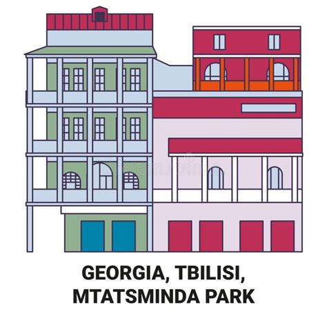 Georgia Tbilisi Mtatsminda Park Travel Landmark Vector Illustration