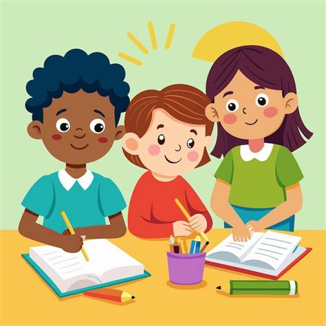 Children Learning Together On Paper Activity Premium Ai Generated Image