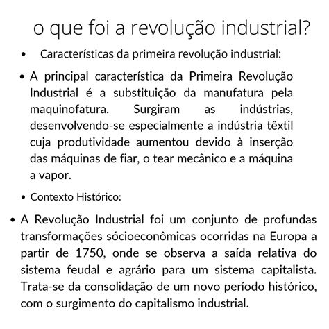 Principais Características Da Primeira Revolução Industrial