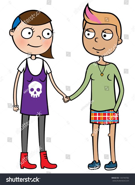 Cartoon Vector Illustration Happy Gay Lesbian Stock Vector Royalty Free