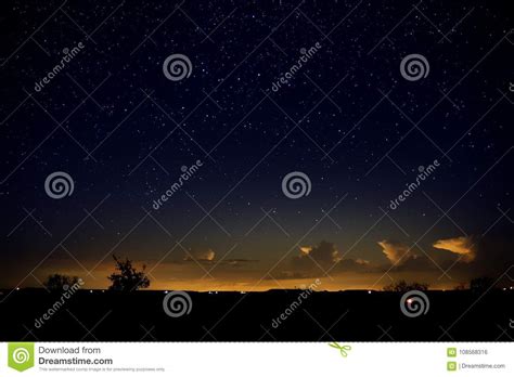 Bright Horizon Under A Starry Sky Stock Photo Image Of Orange City
