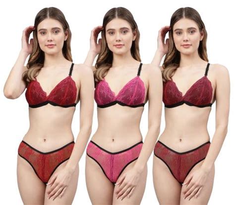 Buy Cups In Women S Red Pink Maroon Net Bra Panty Set For Lingerie Set Undergarments Nightwear