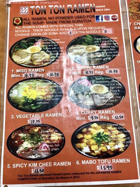 Online Menu Of Ton Ton Ramen Restaurant Waipahu Hawaii 96797 Zmenu