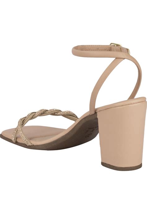 Sand Lia Feminina Salto Alto Bloco Lumiss Tiras Strass Brilho Tran A Confort Vel Nude Compre