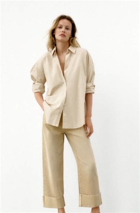 Zara Poplin Shirt Nude Women S Fashion Tops Longsleeves On Carousell