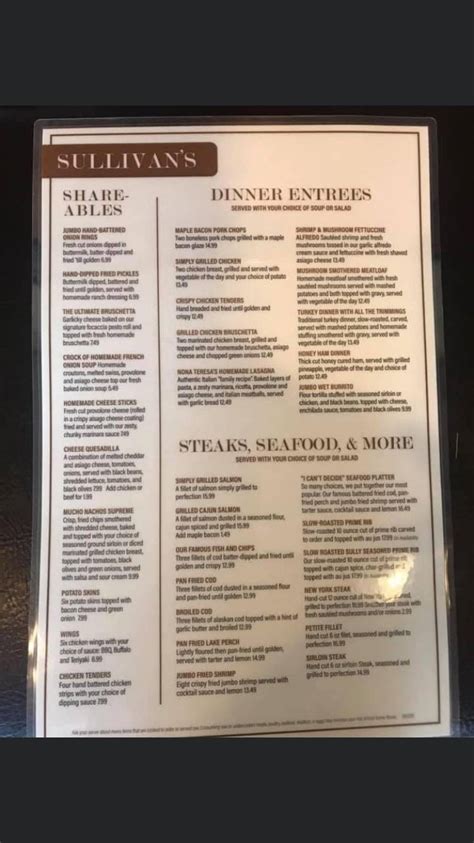 Menu At Sullivans Food And Spirits Restaurant Saginaw