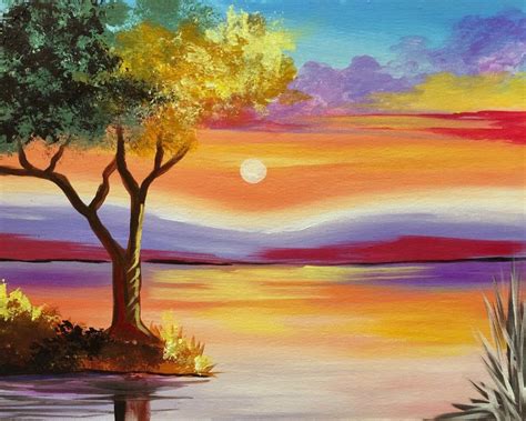 Sunset Lake | Watercolor paintings easy, Oil pastel art, Nature paintings