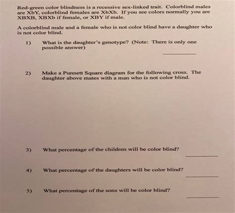 Solved Red Green Color Blindness Is A Recessive Sex Linked Trait 1 Answer Transtutors