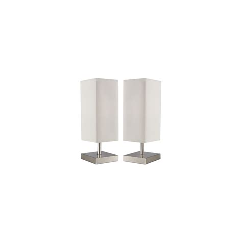 Bright Star Lighting Twin Set Of Satin Chrome Table Lamps With Beige