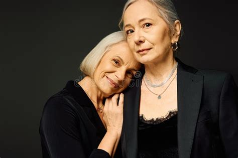 Mature Lesbian Couple Embracing In Stylish Stock Photo Image Of Elegance Intimacy