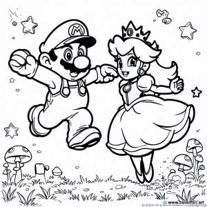 Coloriage de Mario et ses personnages à Télécharger ou à Imprimer