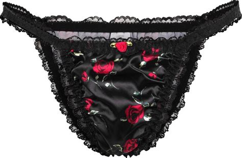 Satini Women S Tanga Bikini Briefs Satin Frilly Lace Panties Black Red Roses ShopStyle Knickers