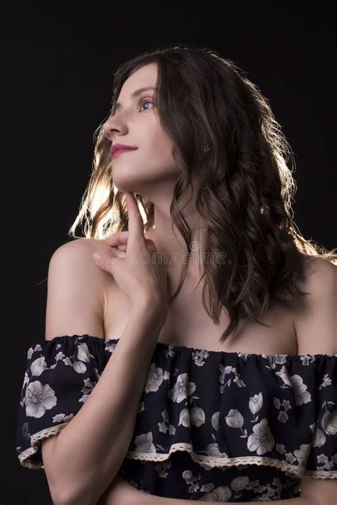 Smiling Brunette Model With Naked Shoulders Stock Image Image Of Romantic Perfect 78890825