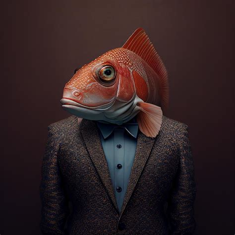 Premium Ai Image Fish In Smart Formal Suit And Shirt Dinner Wear Red
