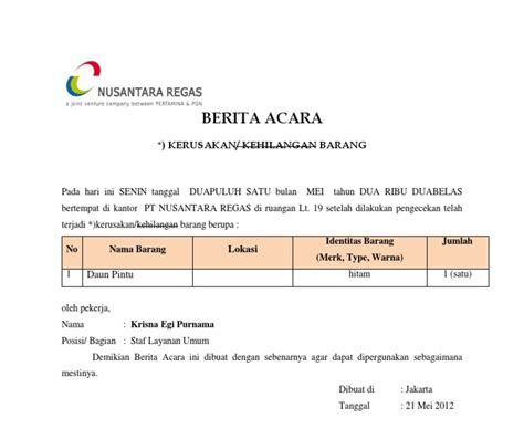 Contoh Berita Acara Kerusakan Mobil Sekali