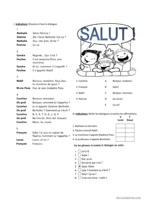 Les Salutations Français FLE fiches pedagogiques pdf doc