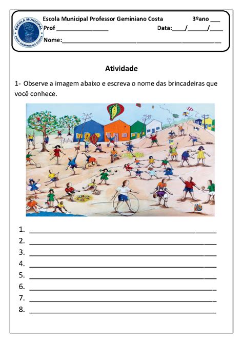 Atividade De Educação Física 3 Ano Jogos E Brincadeiras