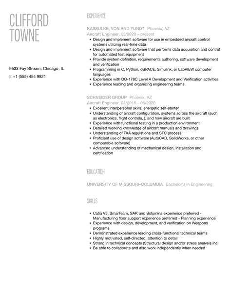 Aircraft Engineer Resume Samples | Velvet Jobs