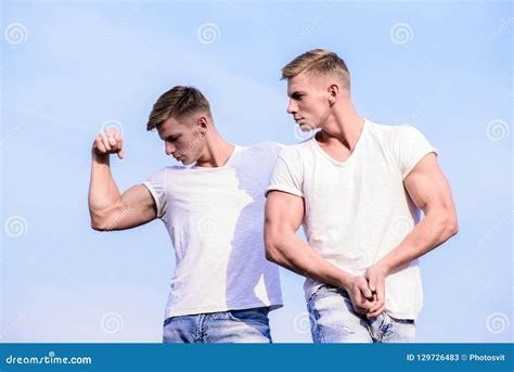 Muscular Sexy Guys With Naked Torso Hunks With Athletic Body Two Caucasian Men Twins In Same