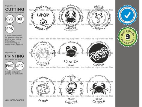Cancer Svg Crab Zodiac Symbol Svg Cancer Zodiac Sign Svg 9 Pack