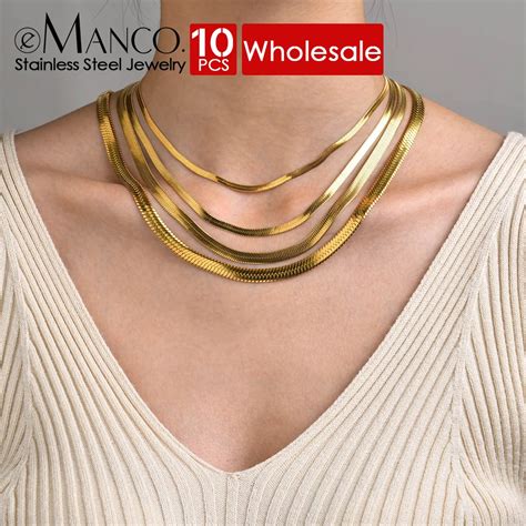 Emanco Choker Stainless Steel Gold Color Blade Chain Necklace Jewelry