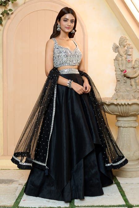 Buy Black Lehenga And Blouse Dupion Dupatta Butterfly Net Waistband