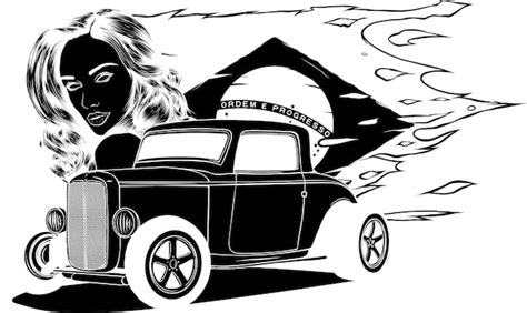 Ilustra O De Hot Rod Personalizado Menina E Bandeira Do Brasil Vetor Premium