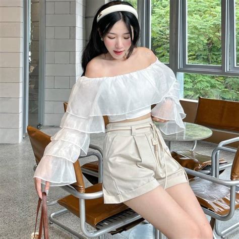 SET Có Bigsize H ÁO VOAN TRẮNG TRỄ VAI TAY TẦNG SHORT NUDE Lazada vn