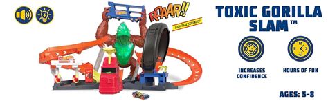 Amazon Hot Wheels City Toy Car Track Set Toxic Gorilla Slam Gas
