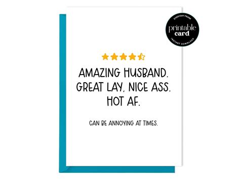 Printable Funny Card For Husband Amazing Husband Great Lay Nice Ass