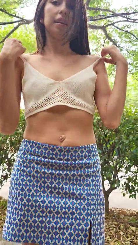 Skinny Exhibitionist Showing Her Tits And Pussy In The Middle Of The