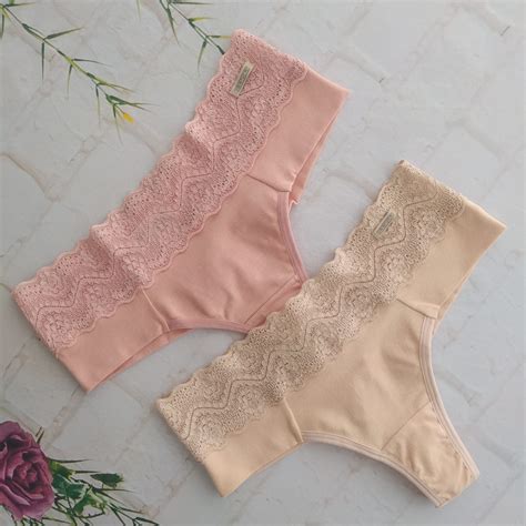 Calcinha Fio em Algodão Mescla e Cós em Renda Gardens Lingerie Moda Íntima Linha Noite