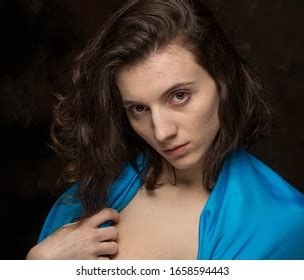 Sexy Nude Brunette Blue Satin Wrap Stock Photo 1658594443 Shutterstock