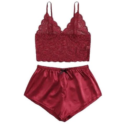 Pyjama Ensemble Pyjama En Dentelle Et Soie Pour Femmes Lingerie Sexy Bretelles Peignoir